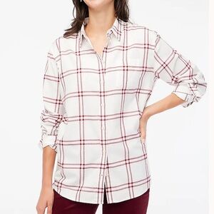 NWT JCrew Factory Flannel Plaid Button-Up Shirt - Maroon and White M